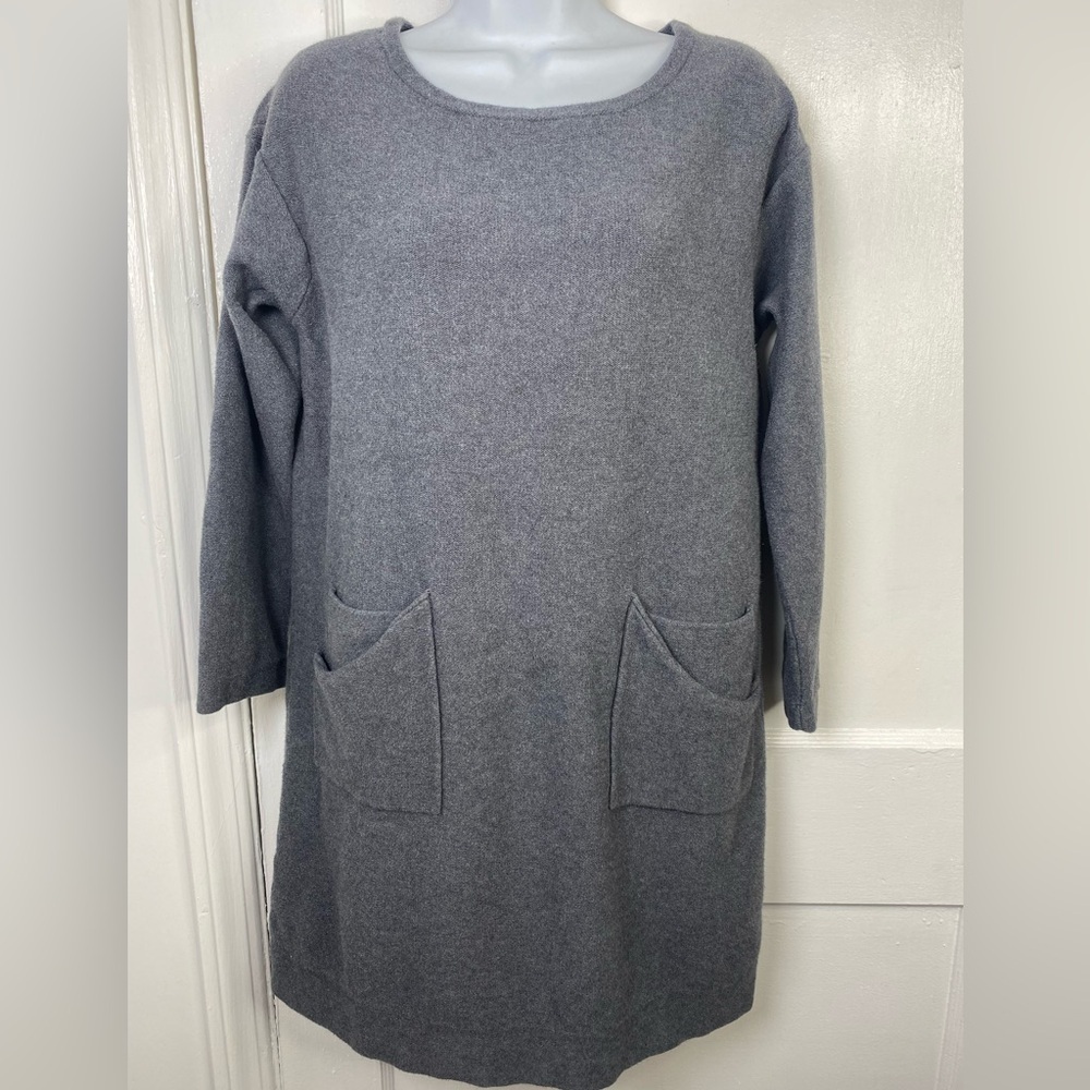 Pure Jill Petite Small Heather Gray Women's Cashmere Blend Dress with Pockets